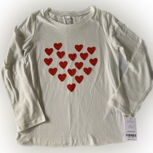 CARTERS-NWT- GIRLS sz 7 - WHITE L/S Tee with red hearts appliqué VALENTINES